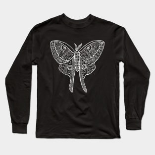 Zen Luna Moth Black and White Long Sleeve T-Shirt